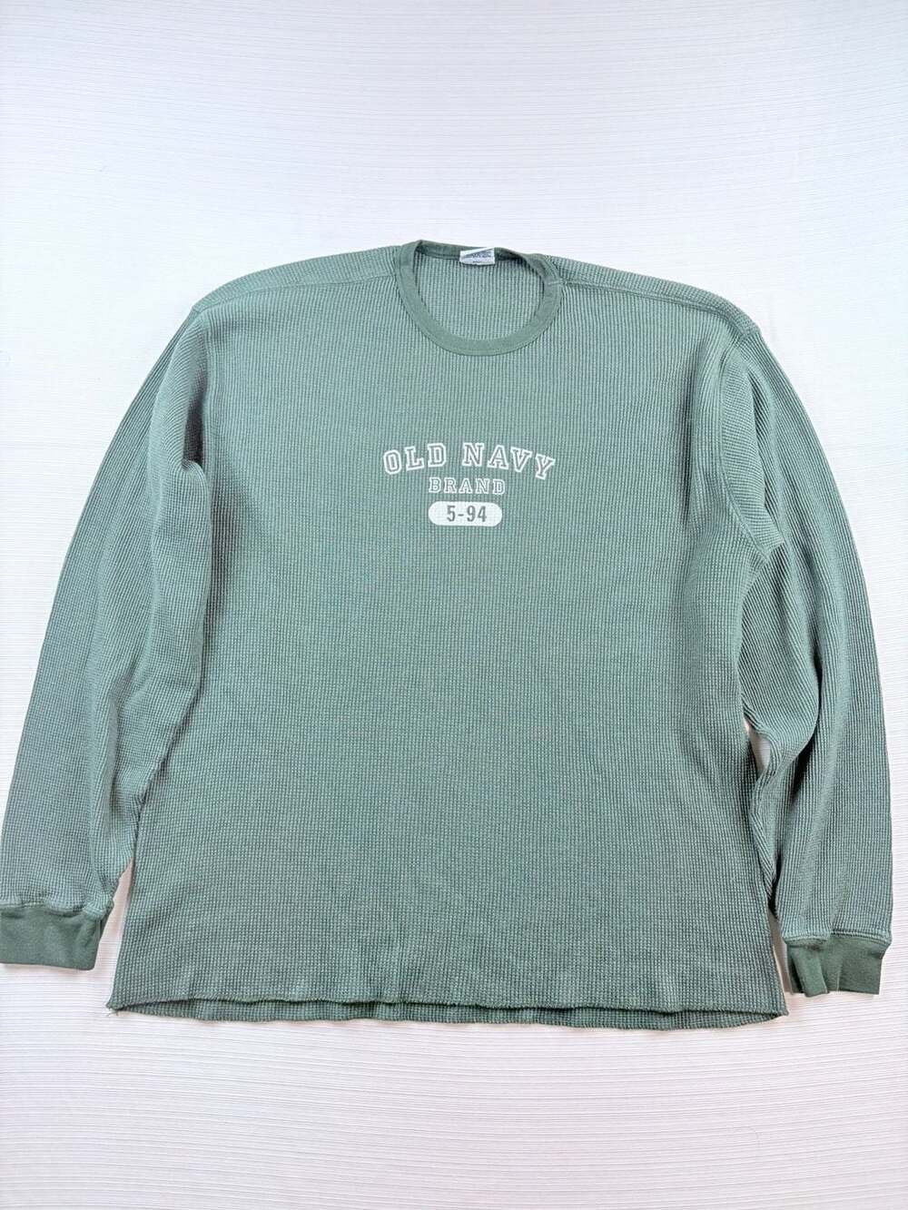 Vintage Old Navy Thermal Long Sleeve Shirt Size L Sage Green Made In USA